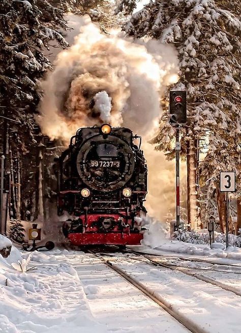 Jing Y Jang, Steam Trains Photography, Best Winter Vacations, Train Wallpaper, Reflection Photos, Christmas Scenery, Magical Winter, Train Art, Winter Destinations