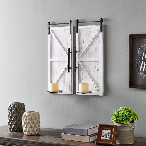 Eastman Farmhouse Barn Door Wall Sconce 2-Piece Set High Ledge Decorating Ideas, Farmhouse Backsplash Ideas, Barn Door Wall, Farmhouse Barn Door, Farmhouse Shutters, Industrial Casters, Farmhouse Wall Sconces, Farmhouse Backsplash, Barn Door Designs