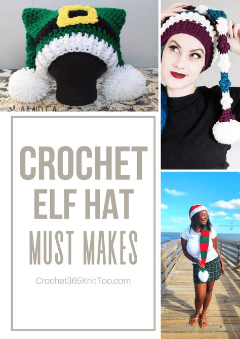 These cute crochet elf hat patterns are the perfect prop for family photos! Whether you need a crochet elf ear hat or one without ears, this post has everything you need. #Crochet365KnitToo #crochetelfhat #crochetchristmas #crochetwinter Crocheted Elf Hat Pattern Free, Free Crochet Elf Hat Pattern, Elf Hat Crochet Pattern Free, Crochet Elf Hat Pattern Free, Elf Hat Pattern, Crochet Elf Hat Pattern, Elf Cap, Crochet Elf Hat, Crochet Elf