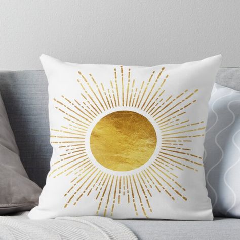 Burst Of Light, Faux Metal, Gold Sunburst, White Hot, Gold Texture, Designer Throw Pillows, Pillow Sale, Apartment Decor, Sell Your Art