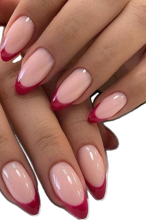 Pink Nails Red French Tip, Red Pink French Tip Nails, Pink Red French Tip Nails, Red Pink French Nails, Pink Nails With Red French Tip, Nails To Go With A Red Dress, Nail Red French, French Red Nails, French Tip Nails Red