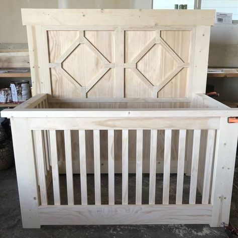 Diy Twin Crib, Diy Convertible Crib Plans, Convertible Crib Plans, Baby Cradle Plans, Farmhouse Cribs, Headboard Plan, Unique Cribs, Baby Crib Diy, Crib Design