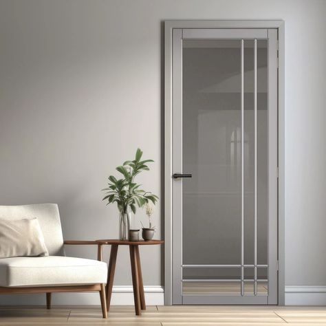 Urban Lite® - Vietas Door DD0122C Clear Glass - Light Grey Premium Pri Internal Doors Ideas Modern, Grey Internal Doors, Bathroom Door Handles, Grey Doors, Internal Door, Panel Door, Wood Grain Texture, British Heritage, Modern City