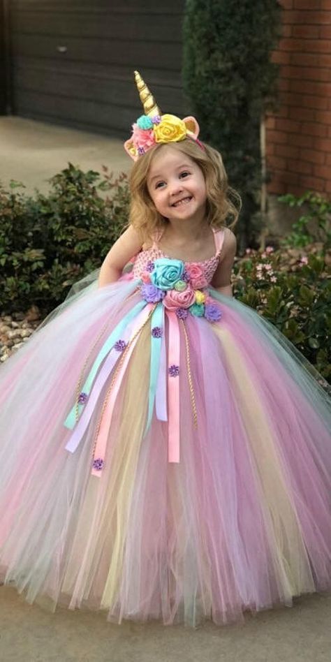 25 Cool Unicorn Party Ideas for Kids | momooze Birthday Dress Girls Kids, Easter Tutu Dress, Unicorn Halloween Costume, Unicorn Birthday Outfit, Unicorn Outfit, Baby Party Dress, Unicorn Dress, Newborn Christmas