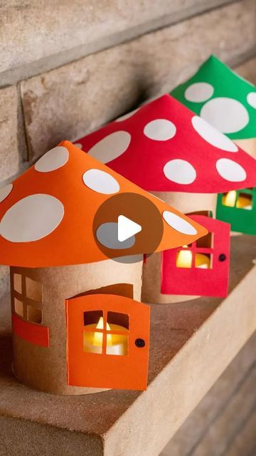 Toilet Paper Roll Fairy House, Lantern Kids Craft, Autumn Activity For Kids, Gnome House Diy, Simple Craft Ideas For Kids, Diy Lanterns For Kids, Toadstool Craft, Autumn Crafts For Kids, Make A Fairy House