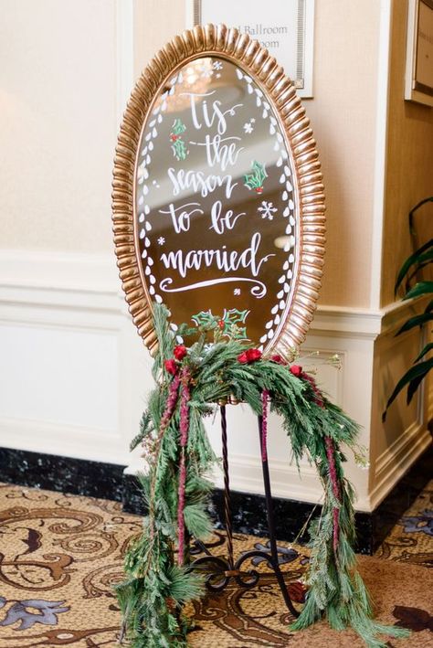 Christmas Chapel Wedding, Fun Christmas Wedding Ideas, Christmas Wedding Diy Ideas, Hallmark Christmas Wedding, Christmas Wedding Shower Ideas Decor, Christmas Wedding Welcome Sign, Christmas Wedding Shower Ideas, Christmas Wedding Ideas Elegant, December Wedding Decorations