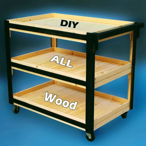 Wooden Utility Cart Wooden Cart On Wheels, Diy Tool Cart, Mobile Workbench, Tool Cart, Rolling Cart, Diy Mobile, Utility Cart, Wood Tools, The Garage