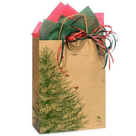 These lovely Evergreen Tree paper shopping bags are made from 100% recycled kraft paper and carry the Green Way logo. These paper gift bags contain a minimum of 40% post-consumer recycled content and are 100% recyclable. These Cub sized bags measure 8 in. x 4 3/4 in. x 10 1/4 in. Made in the USA. Tissue paper and ribbons are not included. Sold in a pack of 5 bags. Size: 8" x 4.75" x 10.25".  Color: Brown.  Gender: unisex.  Age Group: adult. Evergreen Christmas, Decorated Gift Bags, Brown Paper Bag, Wholesale Gifts, Christmas Gift Bags, Paper Gift Bags, Reusable Grocery Bags, Christmas Gift Wrapping, Christmas Bags