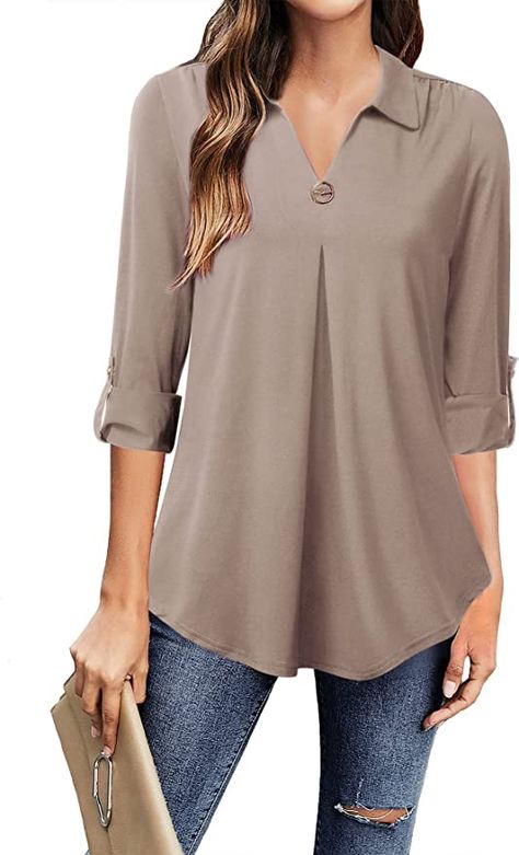 VALOLIA Plus Size Womens Blouses, Loose Flowy Tops for Women Casual Tops for Women Trendy Half Sleeve Lightweight Stretchy Tops for Women for Evening Wear for Spring Adobe Rose Medium at Amazon Women’s Clothing store Women Tops Design, Money Clothes, Ladies Tops Blouses, Stylish Tops For Women, Women Blouses Fashion, Perfect Blouse, Casual Workwear, Tunic Tops Casual, Casual Tunics