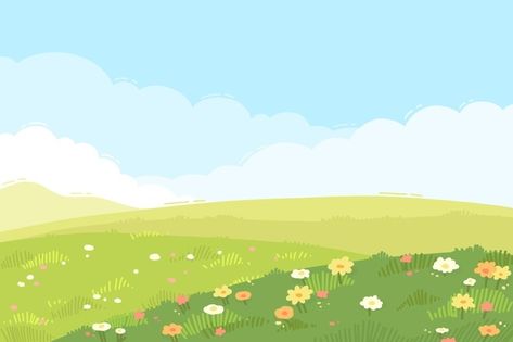 Hand drawn spring wallpaper | Free Vector #Freepik #freevector #background #flower #floral #nature Outside Background Drawing, Flower Background Illustration, Wallpaper Backgrounds Aesthetic Landscape, Spring Vector Illustration, Cute Drawing Background, Sky Background Drawing, Cute Nature Drawings, Nature Background Drawing, Freepik Vector Free