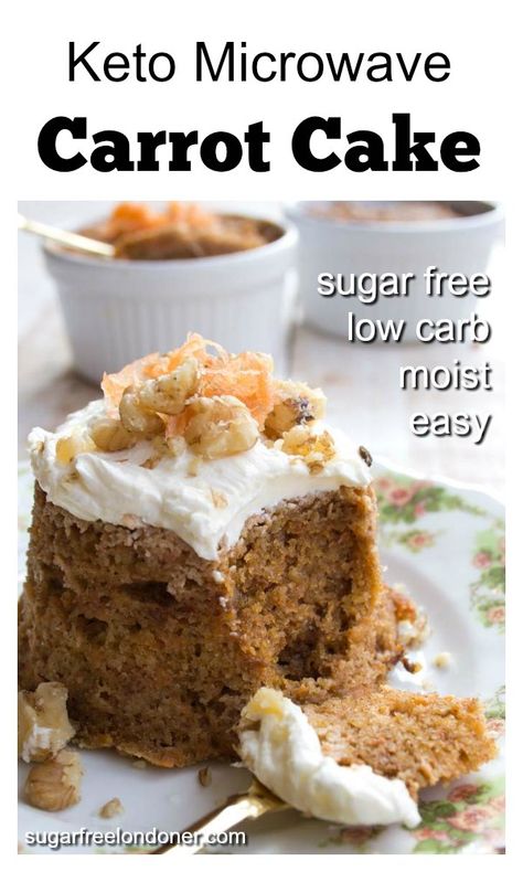 Micro Cake, Diet Dessert Recipes, Easy Microwave Desserts, Microwave Recipes Dessert, Keto Carrot Cake, Low Carb Carrot Cake, Sugar Free Carrot Cake, Sugar Free Desserts Easy, Microwave Dessert