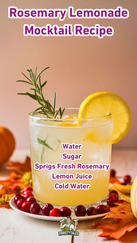 "Enjoy a refreshing twist on summer drinks with this Rosemary Lemonade  Mocktail Recipe! Perfect for warm days, this herbal drink combines zesty  lemon with aromatic rosemary for a delightful non-alcoholic beverage.  Explore more mocktail recipes that elevate your gatherings and satisfy your  thirst. Sip on this refreshing beverage and impress your guests with a  unique addition to your summer cocktails lineup!" Lemonade Mocktail Recipe, Fancy Non Alcoholic Drinks, Rosemary Lemonade, Cranberry Fizz, Herbal Drink, Thanksgiving Brunch, Italian Drinks, Water Lemon, Non Alcoholic Beer