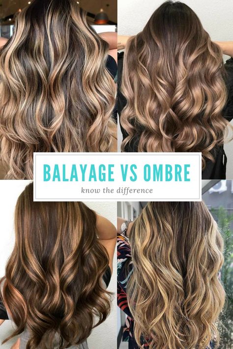 Balayage vs ombre, so what is the difference between these popular treatments that are often confused as being similar? Let us discuss these techniques in a greater detail. #haircolor #balayage #ombre Balayage Or Ombre Difference, Ombre Hairstyles For Brunettes, Ombre Or Balayage Difference, Sombre Vs Balayage, Blonde Balayage To Brown Balayage, Loved In Balayage, Balayage Vs Ombre Vs Highlights, Root Melt Vs Balayage, Umbra Hair Color Ombre