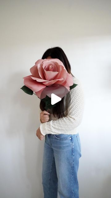 Sara Kim on Instagram: "Paper rose not quite giant but big enough to carry like a baby, I’ve been playing with different sizing and seriously every size paper rose is so much fun to make. From mini rose that’s a size of my thumb to a giant rose taller than me, try making them in any size in time for Valentine’s Day 🌹" Giant Roses, Paper Rose, Mini Roses, Paper Roses, In Time, Carry On, Instagram