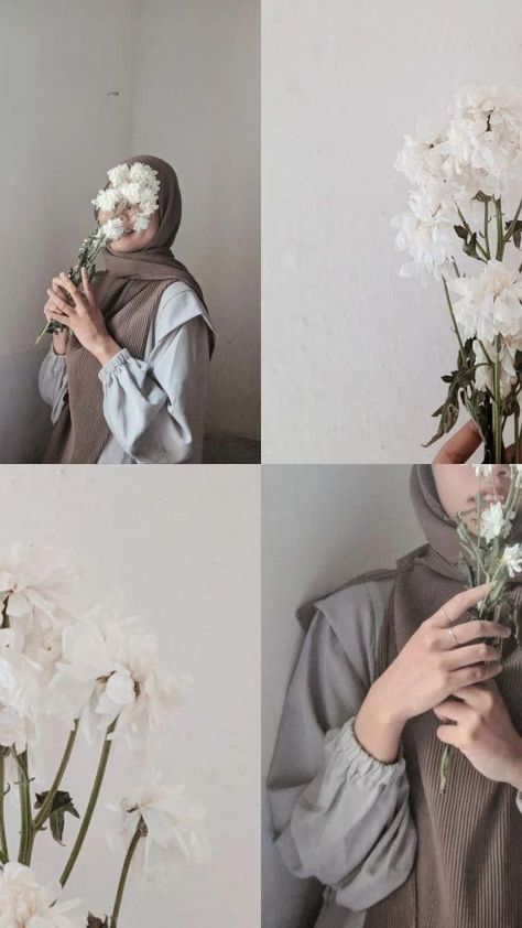 Hijabi With Flowers, Hijabi Poses For Instagram, Angle Foto, Cute Photo Poses, Celebrity Casual Outfits, Flower Photoshoot, Flowers Instagram, Instagram Creative Ideas, Hijab Aesthetic