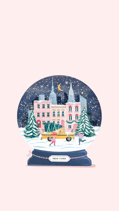 Snowy New York, Winter In The City, New York Holiday, New York Illustration, Christmas In New York, Nyc Christmas, Christmas Aesthetic Wallpaper, Christmas Phone Wallpaper, Cute Christmas Wallpaper