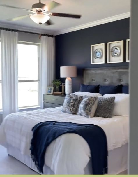 Navy Blue Bedroom Decor, Dark Blue Bedroom Walls, Dark Blue Rooms, Black And Grey Bedroom, Bedroom Navy, Dark Blue Bedroom, Blue Gray Bedroom, Dark Blue Bedrooms, Blonde Hair Tan Skin