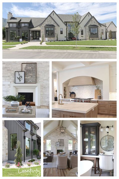 Utah Valley Parade of Homes Recap 2021 Parade Of Homes 2022, Utah Parade Of Homes, Painted Brick Walls, Transitional Exterior, Home Bar Designs, Modern Farmhouse Exterior, Parade Of Homes, Farmhouse Exterior, New Home Construction