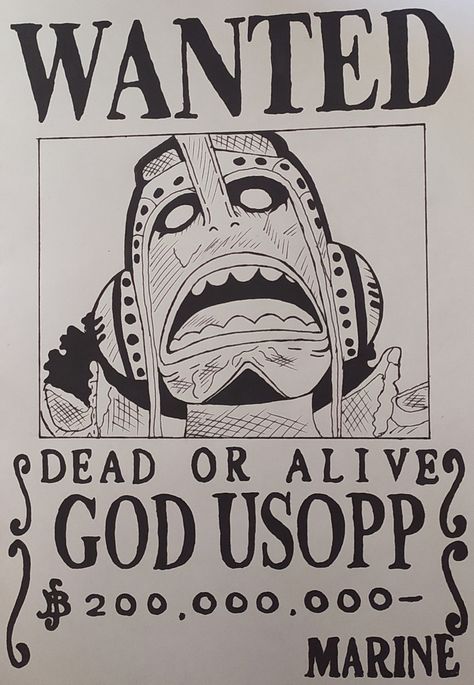 One Piece Wanted Posters Black And White, Ussop Wanted Poster, Usopp Wanted Poster, Usopp Manga, Letter Challenge, Future Drawing, God Usopp, One Piece Bounties, Black And White One Piece