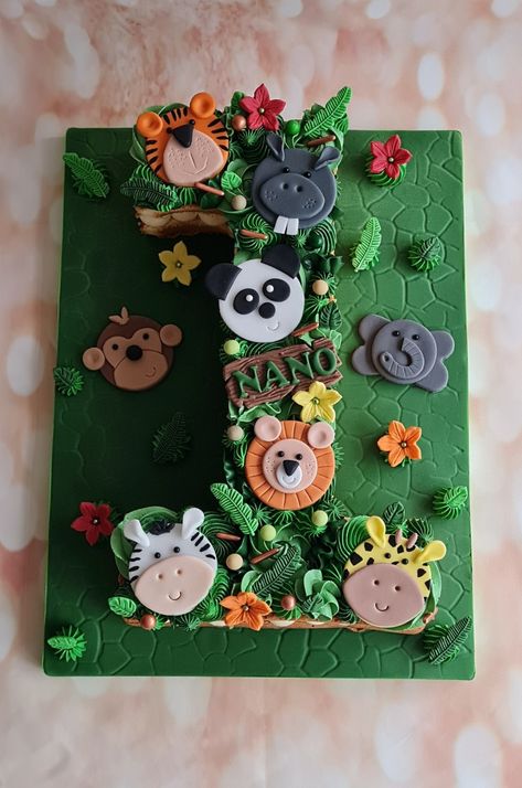 Number 2 Animal Cake, Jungle Cupcake Cake, Safari Number Cake, 1 Shaped Birthday Cake, Tarzan Party, Monogram Cakes, Birthday Number Cake, Jungle Cupcakes, Number 1 Cake