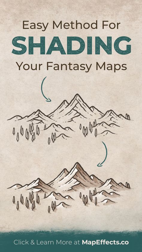 Easy method for shading your fantasy maps for your rpg campaign or novel. Fairy Map Drawing, Things To Add To Your Fantasy Map, Fantasy Map Inspiration, Fantasy Map Tutorial, Fantasy World Map Ideas, Fanasty Map, Fairy Map, Map Drawing Ideas, Fantasy Map Drawing Ideas