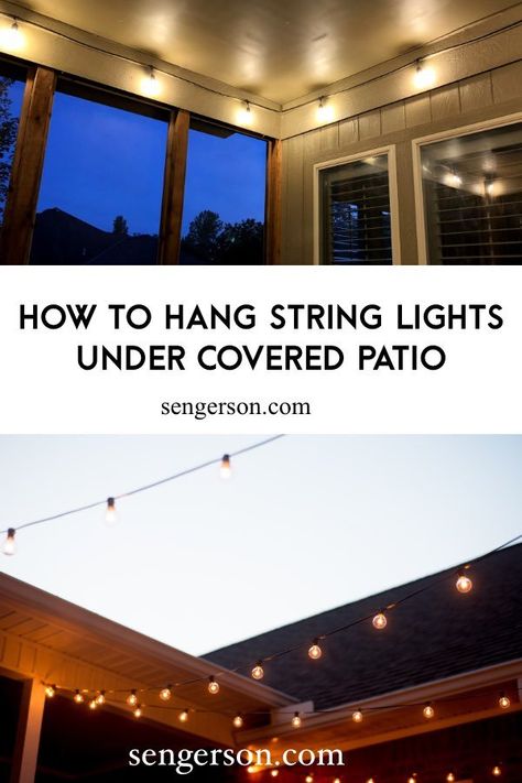 Porch String Light Ideas, Patio String Lights Ideas Backyards, Front Porch String Light Ideas, How To Hang Outdoor String Lights, Back Porch String Lights, Covered Patio Lighting Ideas, Outdoor String Lighting Ideas, Hanging Edison Lights, Porch String Lights