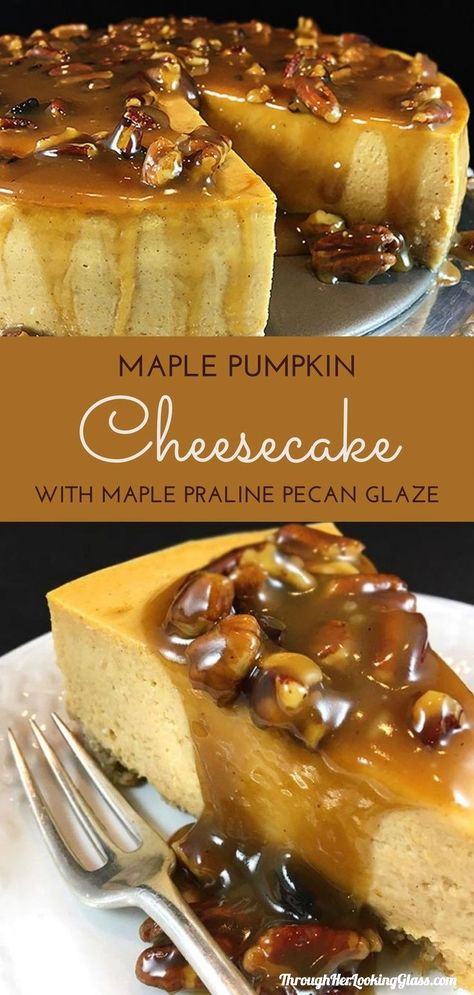 Pumpkin Maple Cheesecake, Maple Pumpkin Cheesecake, Pumpkin Spice Tea Latte, Holidays Desserts, Fall Cheesecake, Pecan Glaze, Cheesecakes Recipes, Pecan Sauce, Pumpkin Syrup