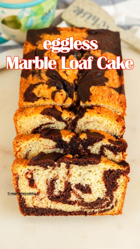 Marble Loaf Cake is a double treat of chocolate and vanilla in each slice with a beautiful pattern. This eggless cake is moist, tender, fluffy, buttery, delicious, and hard to resist! Marble Cake Eggless, Eggless Marble Cake Recipes, Eggless Loaf Cake Recipes, Eggless Tea Cake Recipe, Eggless Loaf Cake, Eggless Cakes, Marble Cake Recipe Moist, Eggless Marble Cake, Egg Free Dessert Recipes