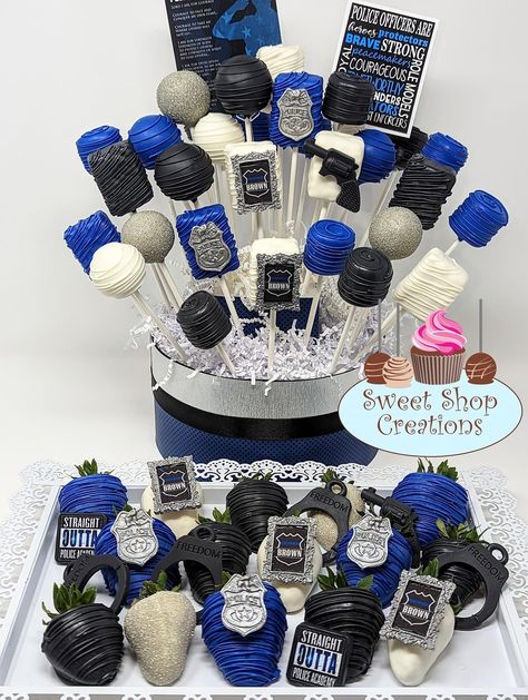 Graduation Deserts, Police Cupcakes, Police Appreciation Week, Police Birthday Cakes, Police Academy Graduation Party, Police Theme Party, Cop Party, Police Officer Birthday, Police Cakes