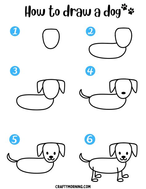 How to Draw a Dog for Kids (Easy) - Crafty Morning Dog Drawing For Kids, Cat And Dog Drawing, Draw A Dog, Dog Drawing Simple, Crafty Morning, Easy Art For Kids, Lunch Notes, Easy Drawing Steps, Drawing Lessons For Kids