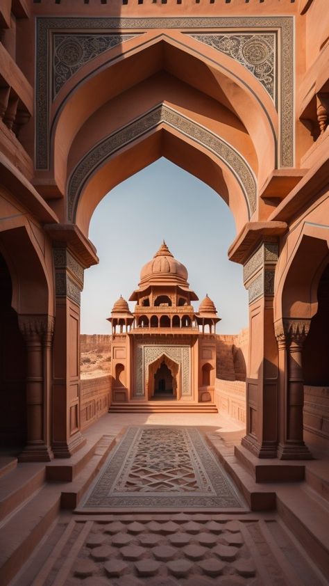 Rajasthan Street Photography, Indian Gates Design, Samadhi Design, Madhya Pradesh Aesthetic, Indian Architecture Aesthetic, Indian Arches, Castle Indian, Islamic Architecture House, Jaipur Wallpaper