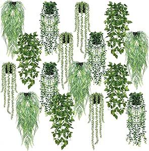 Wisteria Interior Decor, Hanging Faux Plants Indoor, Faux Plants In Bathroom, Plants Above Headboard, Garden Of Eden Decor, Hanging Flower Pots Outdoor, Bedroom Hanging Plants, Outdoor Shelf, Vining Plants