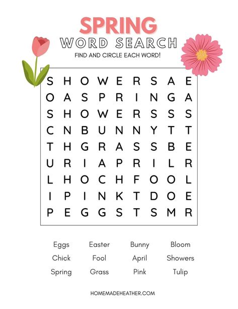 Free Spring Word Search Printable March Word Search, Easy Word Search For Kids, August Word Search, Spring Word Search Free Printable, June Word Search, Spring Crossword Puzzle Free Printable, Spring Word Search, Sunday School Printables, Easy Word Search