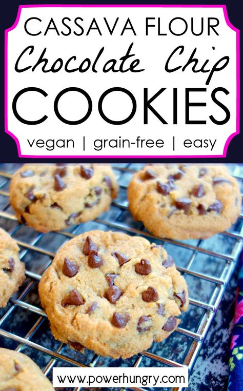 Cassava Flour Chocolate Chip Cookies {vegan, grain-free, Paleo} | power hungry Cassava Flour Cookies, Chocolate Chip Cookies Vegan, Cassava Flour Recipes, Grain Free Cookies, Autoimmune Paleo Recipes, Aip Desserts, Medicine Tips, Paleo Cookies, Paleo Baking