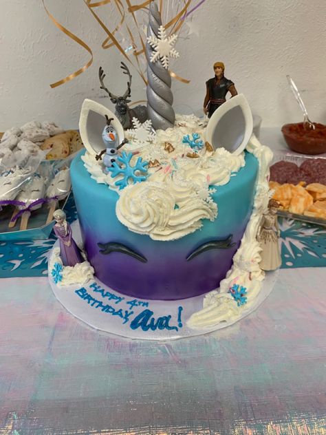 Frozen And Unicorn Cake, Unicorn Elsa Cake, Frozen Unicorn Cake, Elsa Torte, Elsa Birthday Party, Elsa Cakes, Elsa Birthday, Frozen Birthday Cake, 4 Birthday