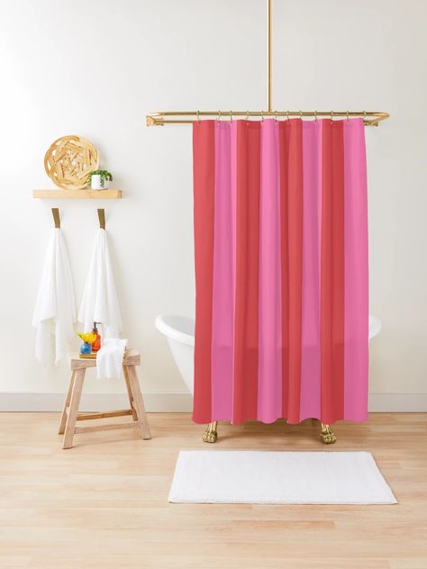 "Pink and Red Cabana Stripe" Shower Curtain for Sale by koovox | Redbubble Pink And Orange Bathroom, Pink And Red Stripes, Shower Curtain Pink, Nautical Aesthetic, Orange Bathroom, Orange Bathrooms, Striped Shower Curtains, Relaxing Bath, Bathroom Kids