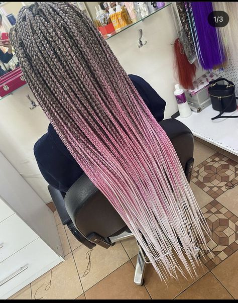 Pink And White Braids, African Hair Styles, Grey Braids, Pink Box Braids, White Girl Braids, White Braids, Grey Hair Braids, Box Braids Tutorial, Ombre Box Braids