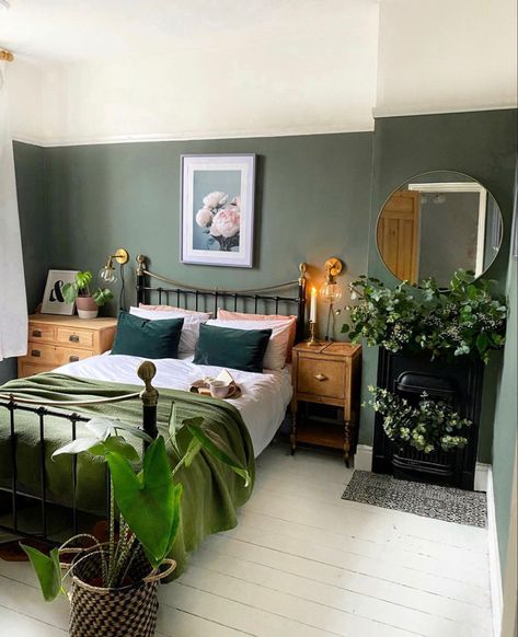 Dark Teal Bedroom, Sage Bedroom, Green Bedroom Walls, Teal Bedroom, Sage Green Bedroom, Number 16, Green Bedroom, Eclectic Bedroom, Redecorate Bedroom