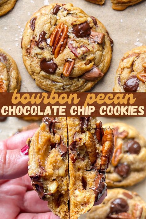 Bourbon Butterscotch Cookies, Bourbon And Brown Butter Peach Cookies, Brown Butter Bourbon Chocolate Chip Cookies, Bourbon Shortbread Cookies, Thanksgiving Cookie Flavors, Cookies With Alcohol In Them, Bourbon Pecan Chocolate Chip Cookies, Brown Butter Bourbon Cookies, Bourbon Chocolate Chip Cookies