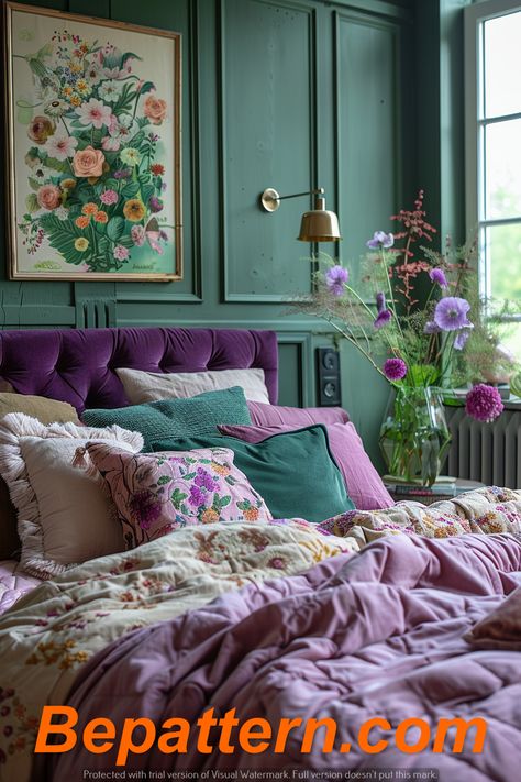 Girly Interior Design, Dark Feminine Room, Purple And Green Bedroom, Girly Interior, Pink Green Bedrooms, Chicago Ideas, Room False Ceiling, Bedroom Girly, Fairytale Bedroom