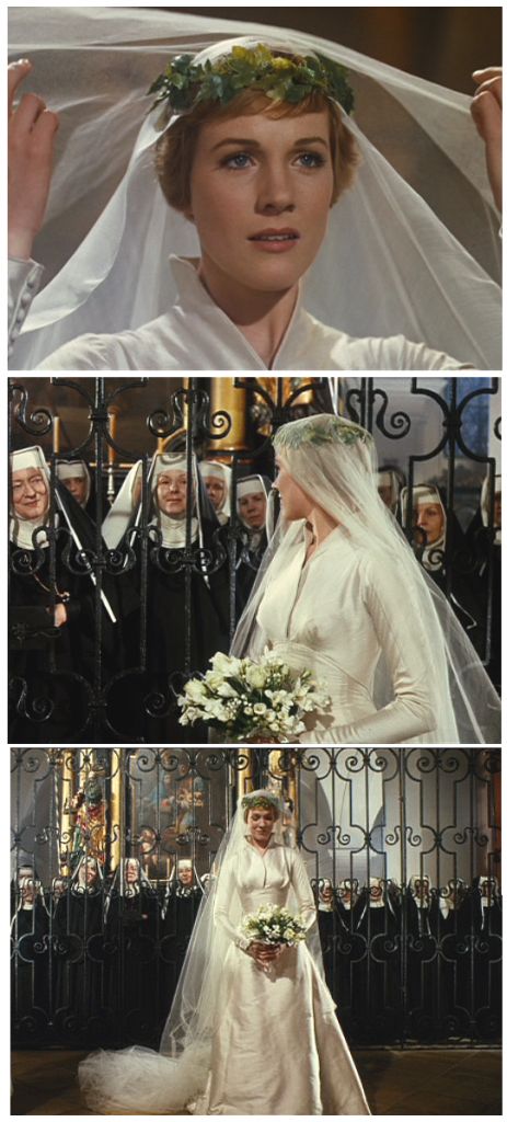 maria's-wedding-dress-sound-of-music Georg Von Trapp, Sound Of Music Costumes, Sound Of Music Movie, Simon And Garfunkel, Tv Weddings, Music Wedding, Christopher Plummer, Wedding Movies, The Sound Of Music