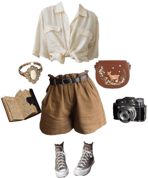 Summer Academia Style, Bookish Summer Outfits, Summer Outfits Light Academia, Dark Academia Summer Outfit Shorts, Summer Outfit Dark Academia, Dark Academia Summer Clothes, Summer Acedamia Fashion, Masc Dark Academia Outfits Summer, Archeology Outfit Women