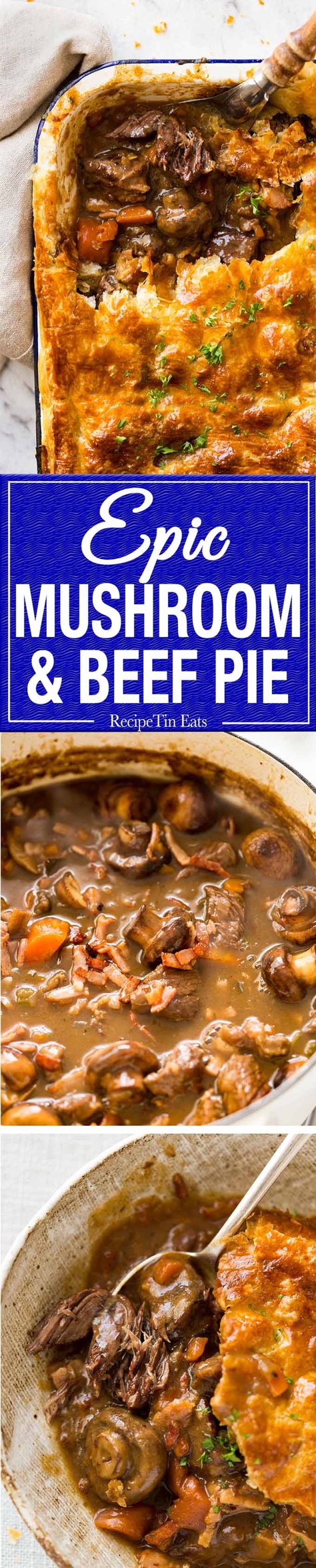 An EPIC Chunky Beef and Mushroom Pie. Prepare to swoon! www.recipetineats.com Beef And Mushroom Pie, Moose Meat, Beef Pie, Savoury Pies, Beef Pies, Mushroom Pie, Beef Dinners, Meat Pies, Savory Pies