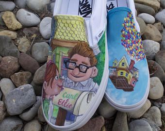 Up Inspired Wedding, Painted Vans Shoes, Designing Shoes, Painted Af1, Aesthetic Vans, Disney Painted Shoes, Converse Ideas, Shoe Drawings, Hand Painted Vans