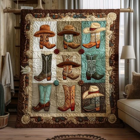 Vantique Quilter's Dream Cowgirl Quilt Patterns, Boot Quilt Pattern, Western Quilt Patterns, Cowgirl Quilt, Donkey And Dragon, Cowboy Quilt, Quilt Pillow Case, Western Quilts, Quilted Blanket