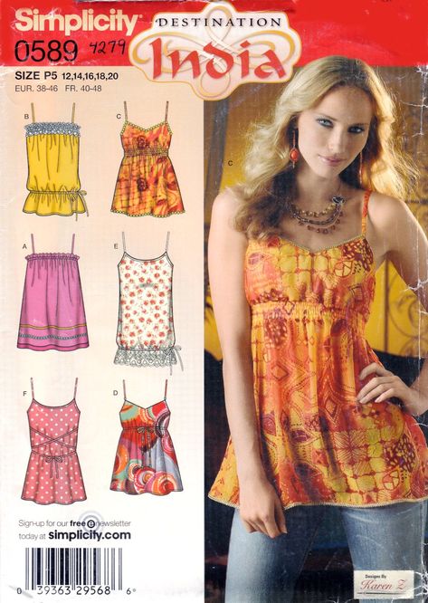 Simplicity+0589+4279+Misses+Tunic+Neckline+and+Trim+Variations+Sewing+Pattern+Sizes+12-20 Summer Top Pattern, Crewel Embroidery Patterns, Tunic Sewing Patterns, Tunic Tops Summer, Sleeveless Tops Summer, Blouse Pattern Sewing, Tunic Pattern, Flapper Style, Top Sewing Pattern