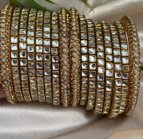 Kundan Bangles,#KundanJewellery #KundanJewelleryset #royalkundanbridaljewellery #kundanbridaljewellery #kundanbridaljewelleryset #Kundanimitationjewellery #KundanJewelleryOnline #bridalKundanjewelleryonline #KundanJewellerySetsOnline #KundanMeenajewelleryonline #originalKundanjewellery Pearl Bangles Gold, Celebration Graduation, Kundan Bangles, Gold Bangle Set, Fancy Jewellery Designs, Bangles Set, The Bangles, Thread Bangles, Brass Bangle