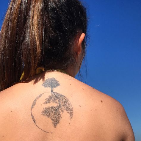 Tattoo Ideas Environment, Realistic Earth Tattoo, Earth Shoulder Tattoo, Organic Tattoo Nature, Spiritual Nature Tattoos, Save The Earth Tattoo, Meaningful Nature Tattoos, Earthy Back Tattoos, Earth Art Tattoo