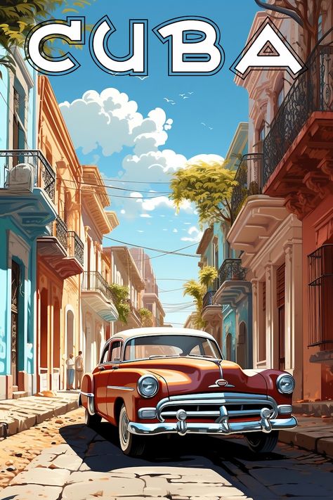 Havana Cuba Print, Cuba Travel Poster, Retro, Wall Decor, vintage Travel Print, Coloré, PRINTABLE Art, INSTANT DOWNLOAD, Large Wall Art - Etsy France Cuban Cars, Wall Decor Vintage, Cuba Travel, Wall Paintings, Retro Wall Decor, Havana Cuba, Poster Retro, Retro Wall, Street Signs