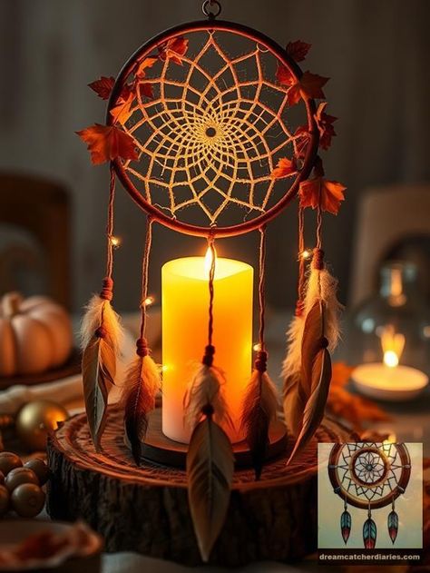 A candlelit dreamcatcher centerpiece enhances any space with its bohemian charm and inviting atmosphere. By incorporating soft, scented candles, natural adornments like feathers, and earthy tones, you can create an enchanting display that not only uplifts your decor but also transforms your environment into a serene sanctuary. Discover more ideas to elevate this beautiful centerpiece. #diy #decor #boho #diyboho Diy Decor Boho, Candles Natural, Centerpiece Diy, Fall Color Schemes, Dreamcatcher Design, Boho Dreamcatcher, Sleep Rituals, Diy Boho Decor, Mixed Media Design